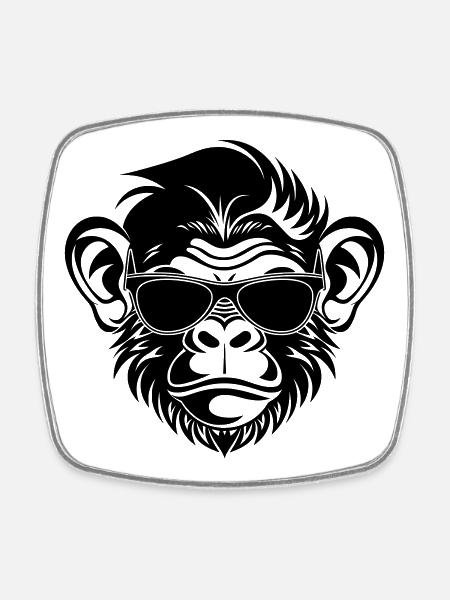 Cool Monkey Head with Sunglasses - Square fridge magnet - white