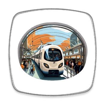 Zug am Orangendrahtbahnhof - Viereckiger Kühlschrankmagnet - Weiß - Vorne