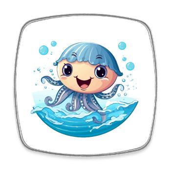 Kawaii-Qualle im Meeresrauschen - Viereckiger Kühlschrankmagnet - Weiß - Vorne