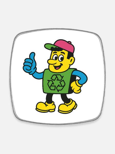 Tee de la mascotte Recycle Hero - Magnet carré - blanc