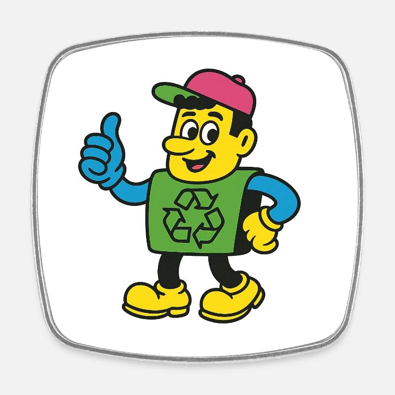 Tee de la mascotte Recycle Hero - Magnet carré - blanc