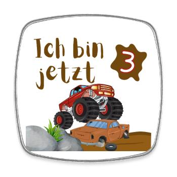 I'm Now 3 – Monster Truck Birthday Shirt - Square fridge magnet - white - Front
