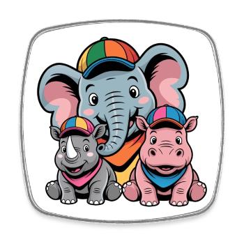 Niedlicher Elefant, Nashorn & Nilpferd Cartoon - Viereckiger Kühlschrankmagnet - Weiß - Vorne