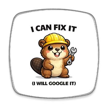 Biber Mechaniker: I Can Fix It - Viereckiger Kühlschrankmagnet - Weiß - Vorne