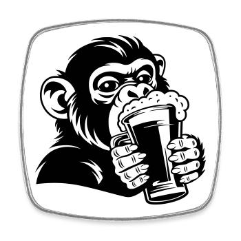 Singe décontracté avec un verre - Magnet carré - blanc - Devant
