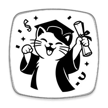 Diplom Katze - Viereckiger Kühlschrankmagnet - Weiß - Vorne