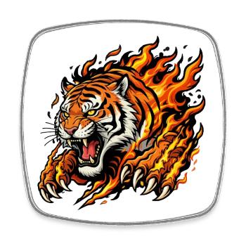 Flames Tiger: Burning Hunt - Square fridge magnet - white - Front