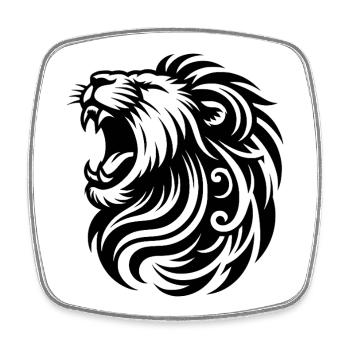 Lion rugissant avec une crinière et des dents élégantes - Magnet carré - blanc - Devant
