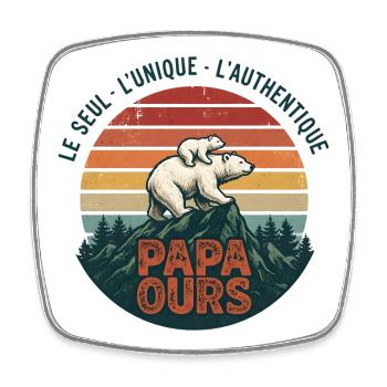 Papa Ours Montagne Retro Soleil - Magnet carré - blanc - Devant