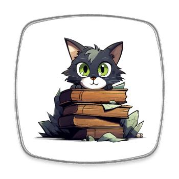 Pile de livres pour chats - Magnet carré - blanc - Devant