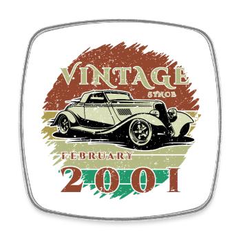 25. Geburtstag - Klassiker - Vintage since 02/2001 - Viereckiger Kühlschrankmagnet - Weiß - Vorne