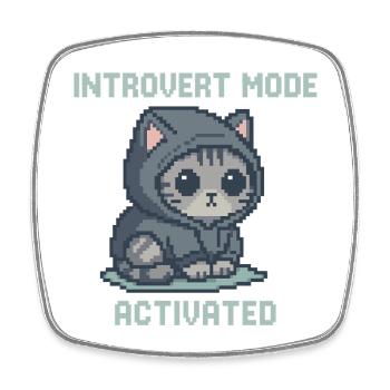 Introvert Mode – Hoodie-Katze in Pixelstil - Viereckiger Kühlschrankmagnet - Weiß - Vorne