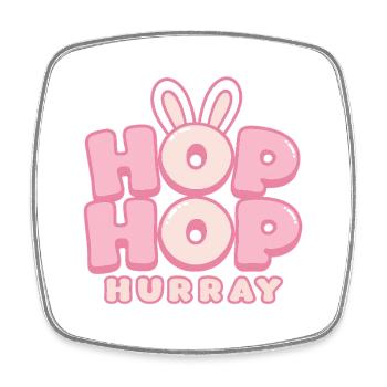 Hop Hop Hourra | Motif de la jolie phrase de lapin - Magnet carré - blanc - Devant