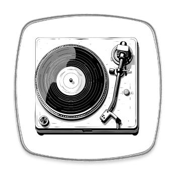 Retro Vinyl Turntable Black White - Square fridge magnet - white - Front