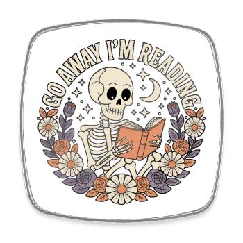 Away I'm Reading Skeleton with Florals - Square fridge magnet - white - Front