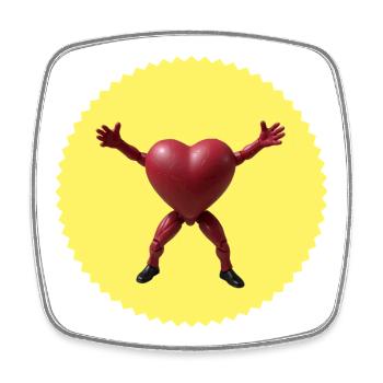 Hugging Heart Action Figure (Jagged Badge) - Square fridge magnet - white - Front