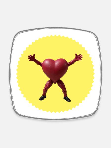 Hugging Heart Action Figure (Jagged Badge) - Square fridge magnet - white