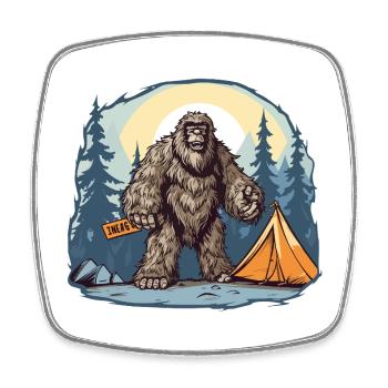 Bigfoot Camping im Wald - Viereckiger Kühlschrankmagnet - Weiß - Vorne