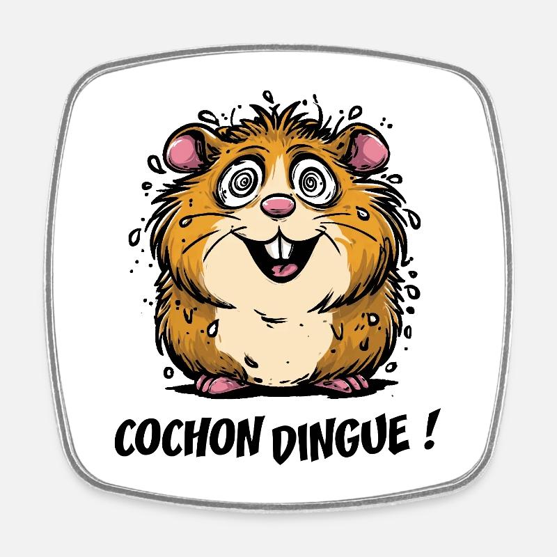 COCHON DINGUE ! - Magnet carré - blanc