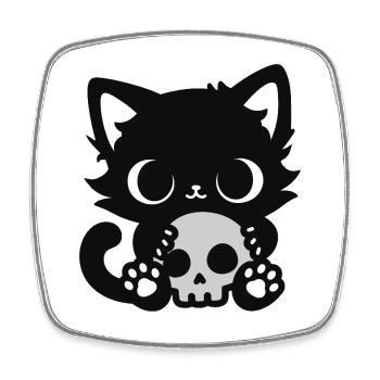 Chat mignon effrayant avec un crâne | Motif d’Halloween - Magnet carré - blanc - Devant