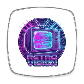Retro Vision Neon TV - Viereckiger Kühlschrankmagnet - Weiß - Vorne
