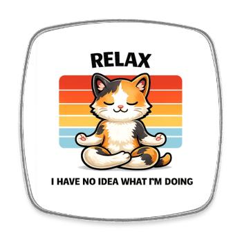 Relax Katze Meditative Chill - Viereckiger Kühlschrankmagnet - Weiß - Vorne