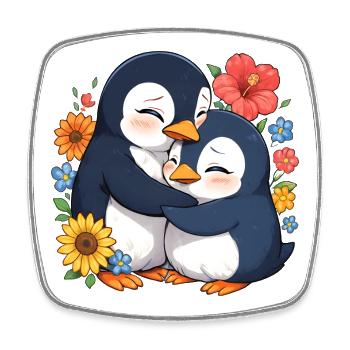 Kuschelpinguine im Blumenmeer - Viereckiger Kühlschrankmagnet - Weiß - Vorne