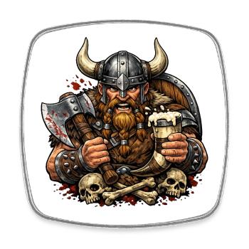 Viking fighter with beer mug - Square fridge magnet - white - Front