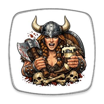 Viking Kriegerin mit Helm und Bier - Viereckiger Kühlschrankmagnet - Weiß - Vorne