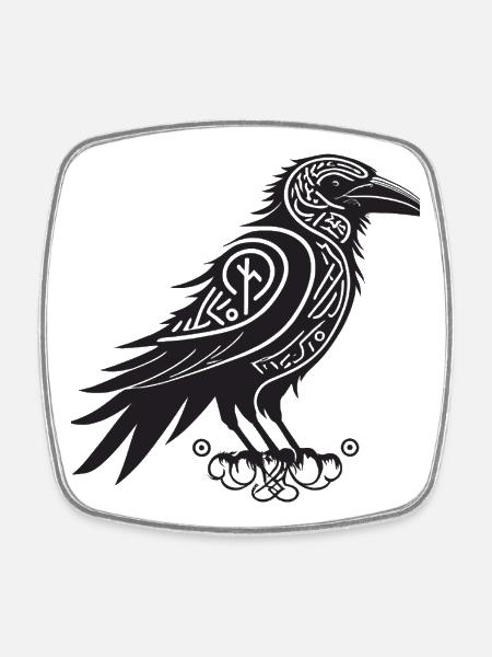 Raven Tribal Black - Square fridge magnet - white