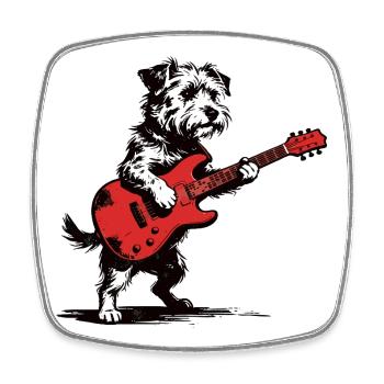 Yorkie Rocker: Vintage Dog with Guitar Design - Square fridge magnet - white - Front