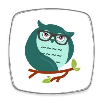 Cartoon-Eule mit schicke Brille - Viereckiger Kühlschrankmagnet - Weiß - Vorne