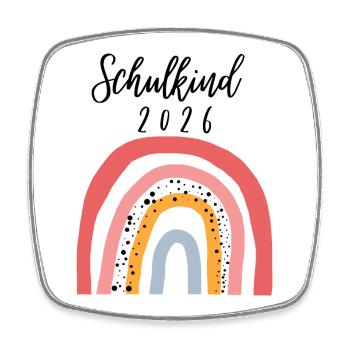 Schulkind 2026 Regenbogen Geschenk zur Einschulung - Viereckiger Kühlschrankmagnet - Weiß - Vorne