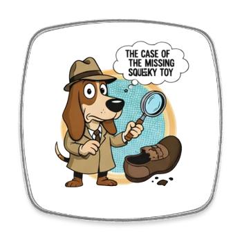 Detective Dog and Missing Toy - Square fridge magnet - white - Front