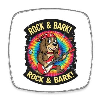 Rock & Bark Tie-Dye Guitar Dog - Square fridge magnet - white - Front