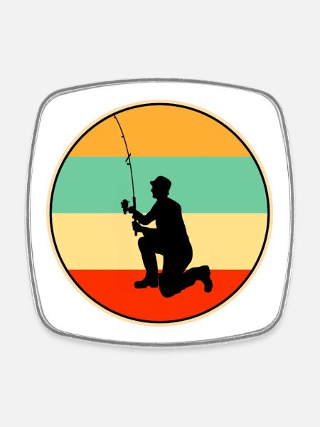 Papa Fisherman Retro Vintage Angelpapa - Viereckiger Kühlschrankmagnet - Weiß