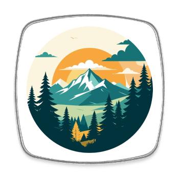 Berge Bergwald Hochgebirge Hiking Kreis Motiv - Viereckiger Kühlschrankmagnet - Weiß - Vorne