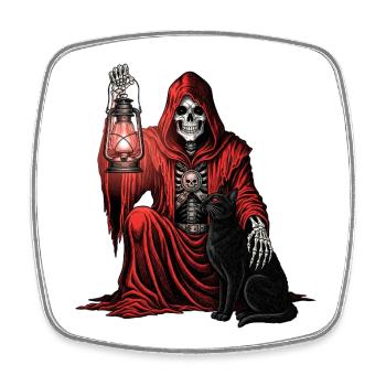 Red Hood Sensenmann Laternenkatze - Viereckiger Kühlschrankmagnet - Weiß - Vorne