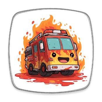 Kawaii Feuerwehrauto Flammen - Viereckiger Kühlschrankmagnet - Weiß - Vorne