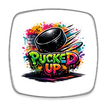 Pucked Up Graffiti Puck - Square fridge magnet - white - Front