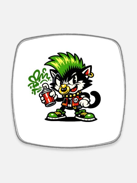 Graffiti Punk Cat Spray - Magnet carré - blanc