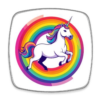 Rainbow Unicorn Unicorn Jumps Circle Motif - Square fridge magnet - white - Front