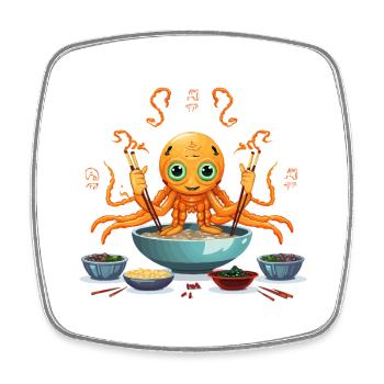 Small tentacle in ramen soup - Square fridge magnet - white - Front
