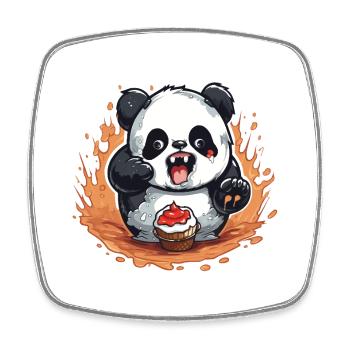 Panda Fire Cupcake Cartoon - Square fridge magnet - white - Front