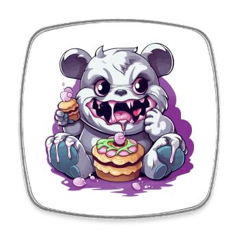 Cute panda monster with candy - Square fridge magnet - white - Front