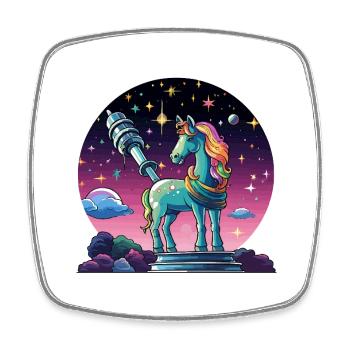 Sternen-Unicorn mit Teleskop - Viereckiger Kühlschrankmagnet - Weiß - Vorne