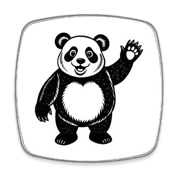 Panda fait signe de la main - Magnet carré - blanc - Devant