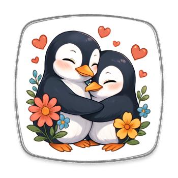 Kuschelpinguin Umarmung mit Blumen - Viereckiger Kühlschrankmagnet - Weiß - Vorne