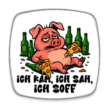 Ich kam, ich sah, ich soff – Lustiges Bier Shirt - Viereckiger Kühlschrankmagnet - Weiß - Vorne