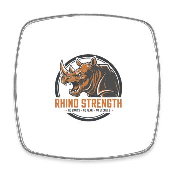 Rhino Strength –No Excuses Gym - Viereckiger Kühlschrankmagnet - Weiß - Vorne